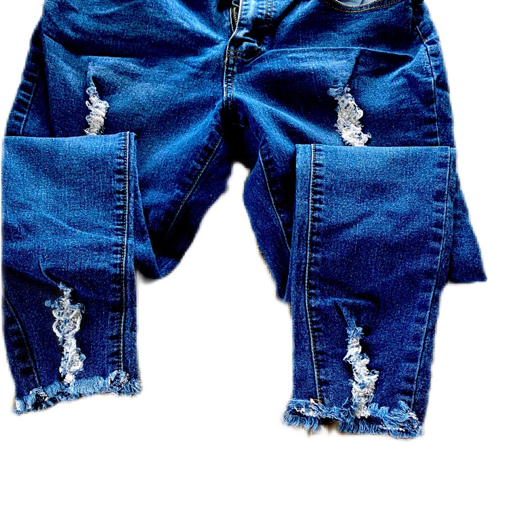 High Rise Distressed Jeans - Medium Blue Wash